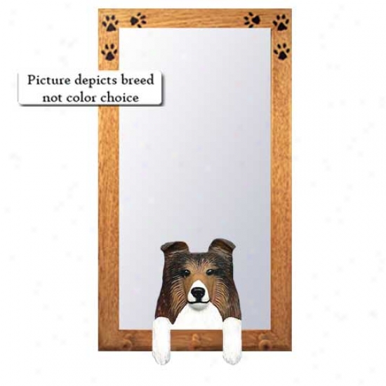 Blue Merle Shetland Sheepdog Hall Mirror With Basswood Pine Frame