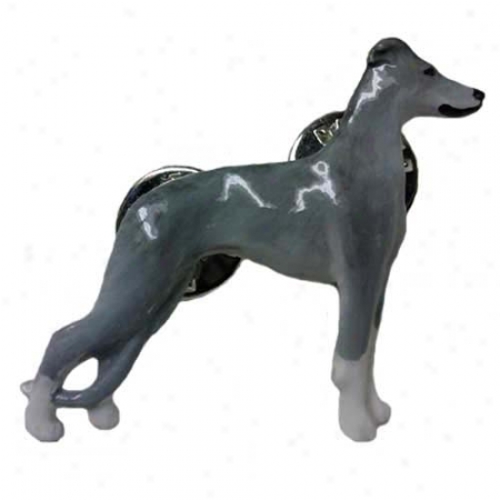 Blue Whippet Hand Painted Pin