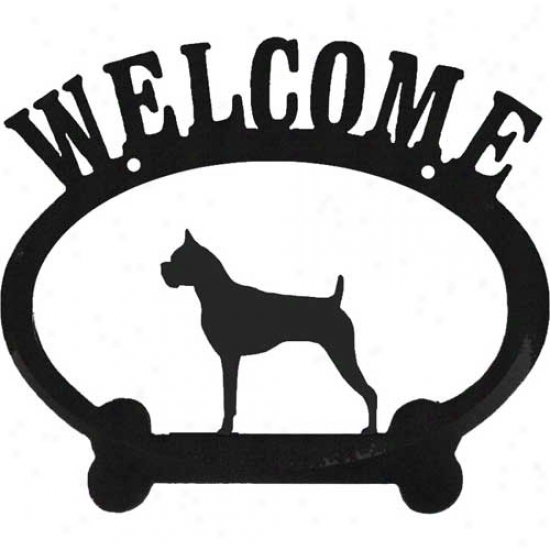 Boxer Metal Welcome Sign Cropped Ears