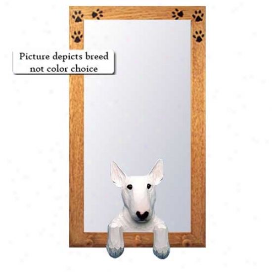 Brindle Bull Terrier Hall Mirror With Oak Nathral Frame