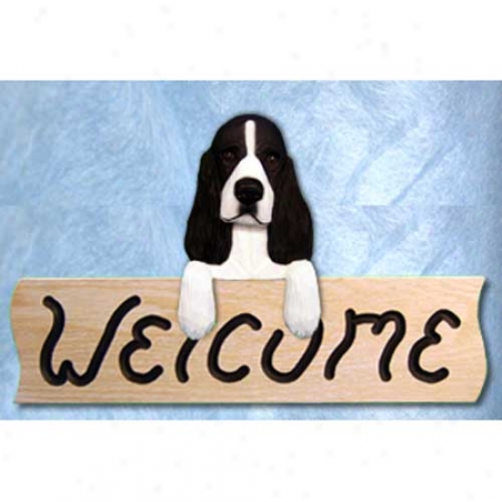 English Springer Spaniel Black Welcome Sign Oak