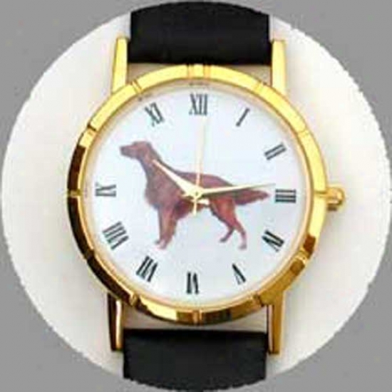 Irish Setter Watch - Large Face, Black Leather