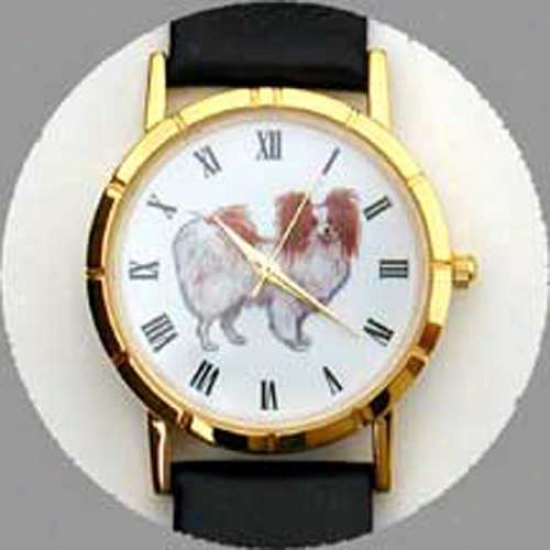 Papillon (red) Watch - Large Face, Black Leather