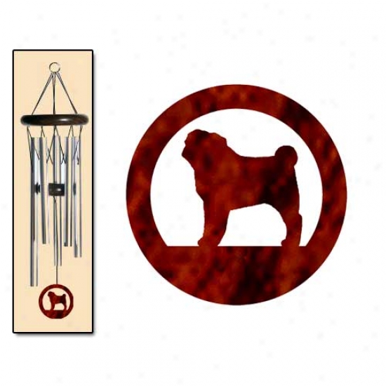 Pug Wind Chimes Small Silver
