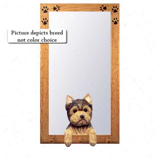 Puppyy Shearing Yorkshire Terrier Hall Mirror With Oak Golden Frame