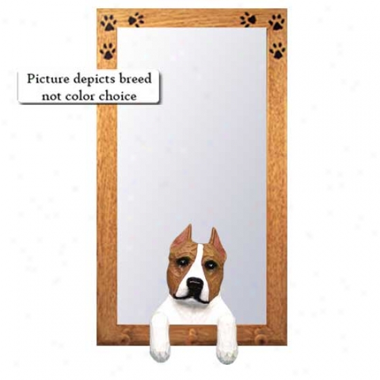 Red American Staffordshire Terirer Hall Mirror With Oak Golden Frame