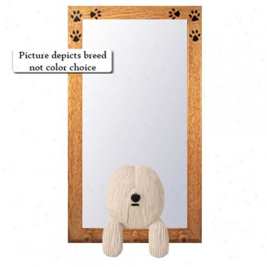 Red And White Coton De Tulear Hall Mirror With Oak Golden Frame
