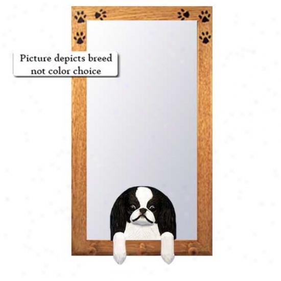 Red And White Japanese Chin Hall Mirror With Basswood Pine Frame