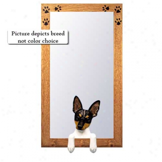 Red And White Toy Fox Terrier Hall Reflector With Oak Golden Frame