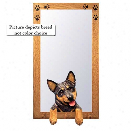 Red Merle Autsralian Cattle Dog Hall Mirror With Oak Natural Frame