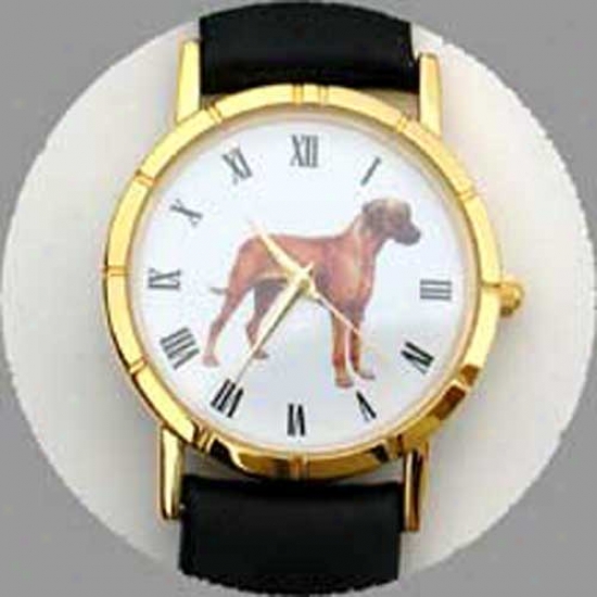 Rhodesian Ridgeback Watch - Small Face, Black Leather
