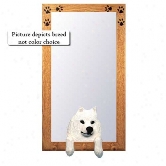 Samoyed Hall Mirror With Basswoor Walnut Frame