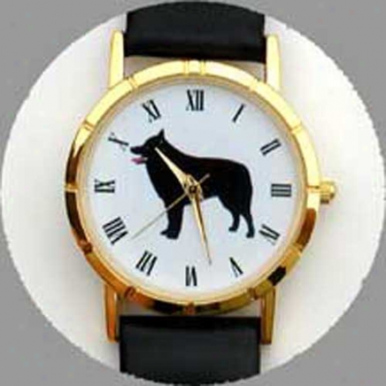 Schipperke Watch - Large Confidence, Black Leather