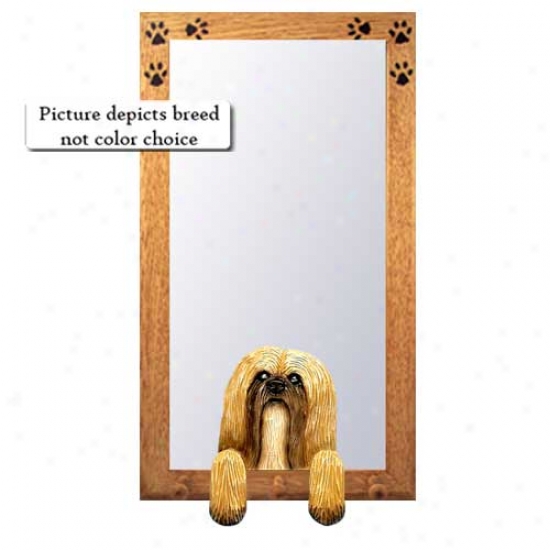 Silver Fawn Lhasa Apso Hall Mirror With Oak Natural Frame