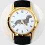 Dachshund (wire) Watch - Large Face, Black Leather