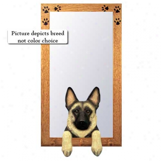 White German Shepherd Dog Hall Mirror With Basswood Walnut Frame