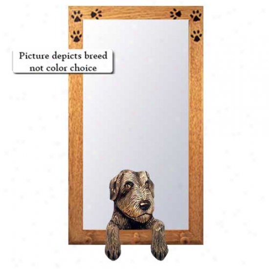 White Irish Wolfhound Hall Mirror With Oak Golden Frame